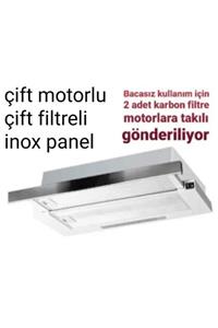 White Daisy Bacasız Borusuz Aspiratör Çift Motorlu Çift Filtreli Led Aydınlatma Inox Panel 2 Adet Karbon Filtre