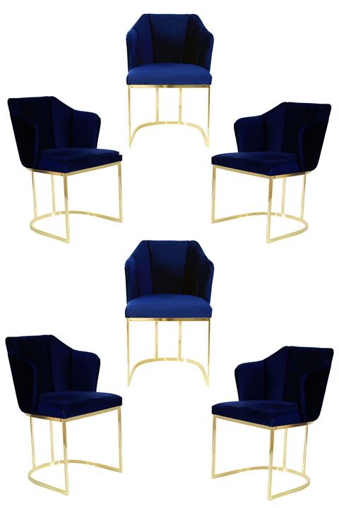 Express Mobilya Lisa Metal Ayaklı Sandalye Saks Mavi-gold 6'lı