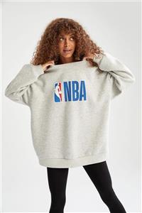 DeFacto Kadın Gri Nba Lisanslı Oversize Fit İçi Yumuşak Tüylü Sweatshirt W1946AZ21AU