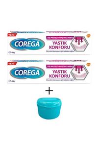 Corega Diş Protezi Yapıştırıcı Krem Yastık Konforu 40 gr 2 Adet + Protez Kabı