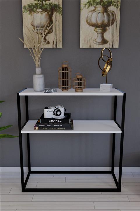 Bofigo Metal Ayaklı Dresuar Dekoratif Raflı Dresuar Konsol Metal Dresuar Beyaz