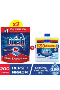 Finish Hepsi Bir Arada 200 Tablet Bulaşık Makinesi Deterjanı(100x2)+Makine Temizleyici Sıvı 2x250ml