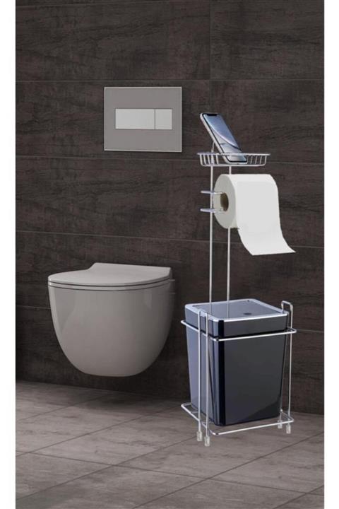 Sas Krom Yedekli Tuvalet Kağıtlık Ve Çöp Kovası Kare 5 Litre Siyah