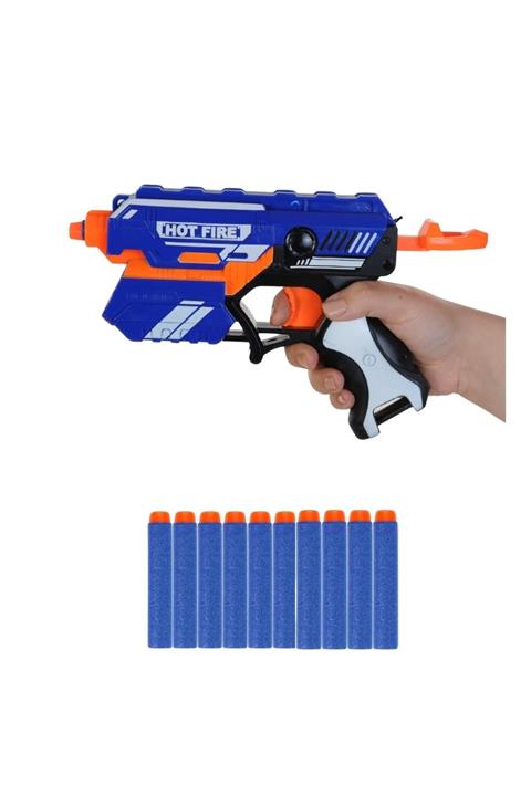 HAK İŞ OYUNCAK Nerf Mavi Sünger Mermi Atan Hot Fire Nişancı Oyuncak Tabanca + 10 Adet Mermi Hediyeli