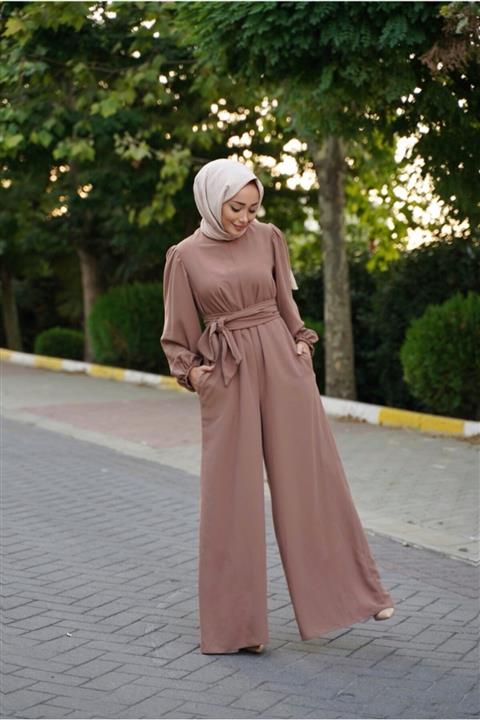 EFULİM Kahverengi Ispanyol Geniş Paça Tulum