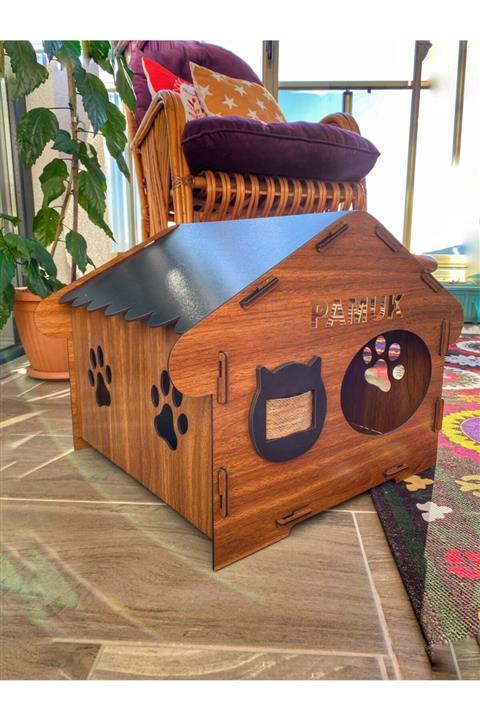 Bİ DÜNYA TASARIM Ahşap Kedi Evi