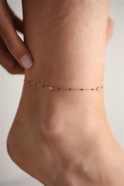 İzla Design Kadın Mor Boncuk Model Kaplama Gümüş İtalyan Halhal