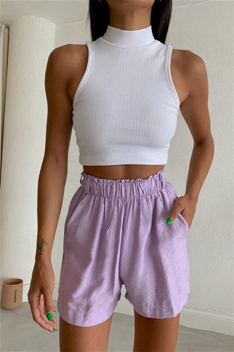 My love butik Beli Lastikli Keten Şort