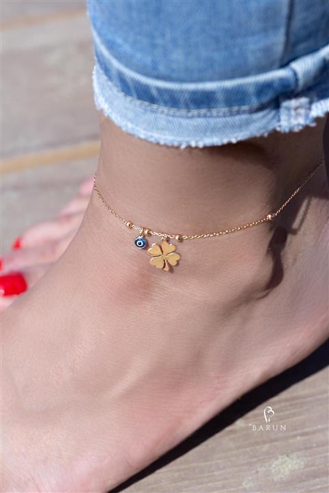 BY BARUN SİLVER Sarı Renk Yonca Model Gümüş Halhal