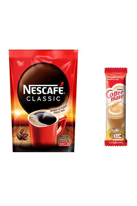 Nestle Nescafe Classic Kahve Eko Paket 200 Gr + Coffe-mate 5g 100lü