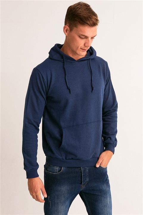 Fulla Moda Erkek Lacivert Kapüşonlu Sweatshirt