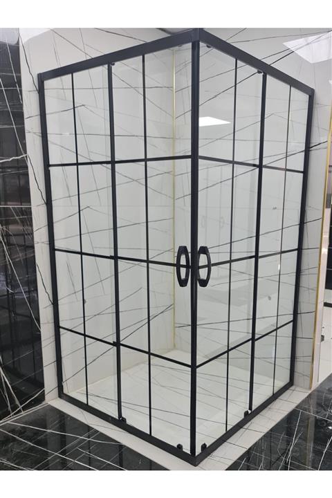 AVRUPA DUŞ 90x90 Cm Kare Lüks Siyah Serigrafi Cam Yükseklik 190 Cm