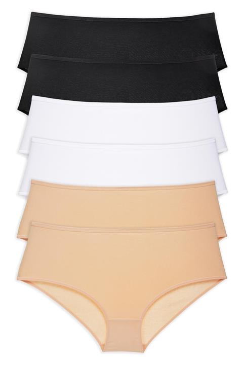 LadyMelex Kadın Siyah - Beyaz - Ten 6'lı Paket Yüksek Bel Bato Külot