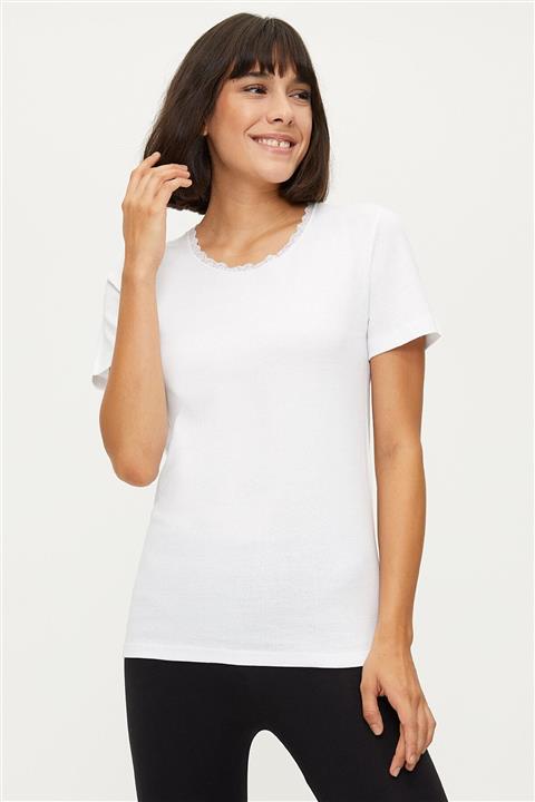 Bross Kadın Beyaz %100 Pamuk Dantelli Fanila