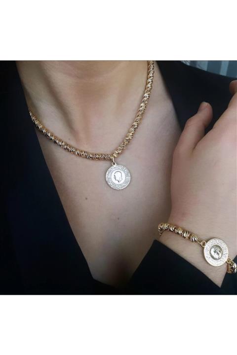 mersaksesuar Çelik Üzeri Altın Kaplama Atalı Dorika Set