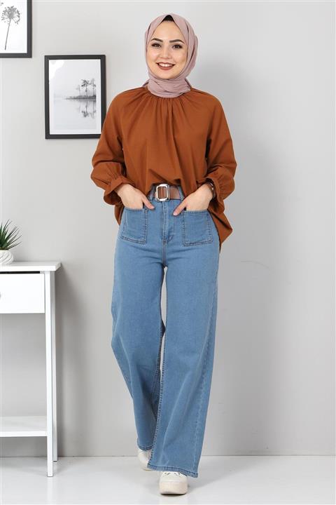 Tesettür Dünyası Ön Cep Detaylı Pantolon Tsd9902 Mavi