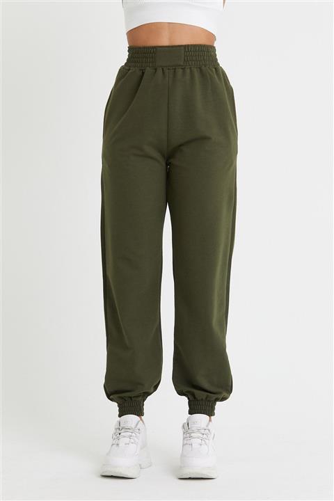 snow basic Kadın Haki Beli ve Paçası Lastikli Cepli Eşofman Altı