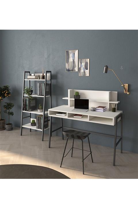 Cool Home Loft Metal Çalışma Masası Ve Kitaplık Seti - Aytaşı (açık Krem)
