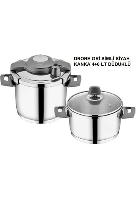 Aryıldız Drone Gri Simli Siyah Kanka 4+6 Lt Düdüklü