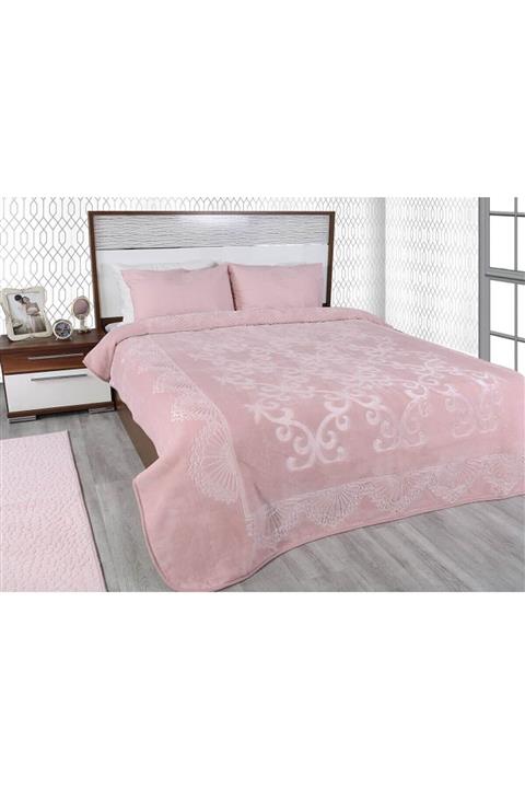 Merinos Elegans Çift Kişilik Embos Vizon Battaniye Pudra