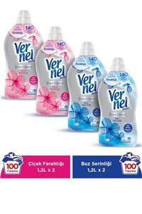 Vernel Max Konsantre Çamaşır Yumuşatıcısı 4 x 1200ml (200 Yıkama) 2Çiçek Ferahlığı + 2 Buz Serinliği