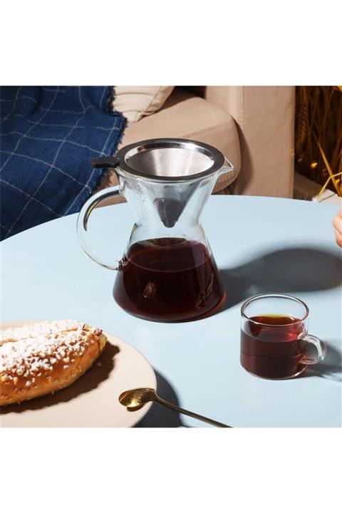 morponi Borosilikat Cam Kahve Demlik Metal Süzgeçli - 600 Ml Filtre Kahve Demliği