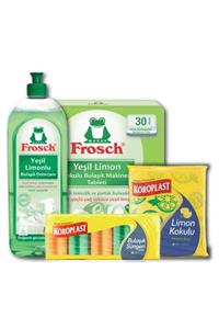 Frosch Yeşil Limonlu 30lu Bulaşık Tableti & 750 Ml Sıvı Bulaşık Deterjanı & Koroplast Sünger-bez