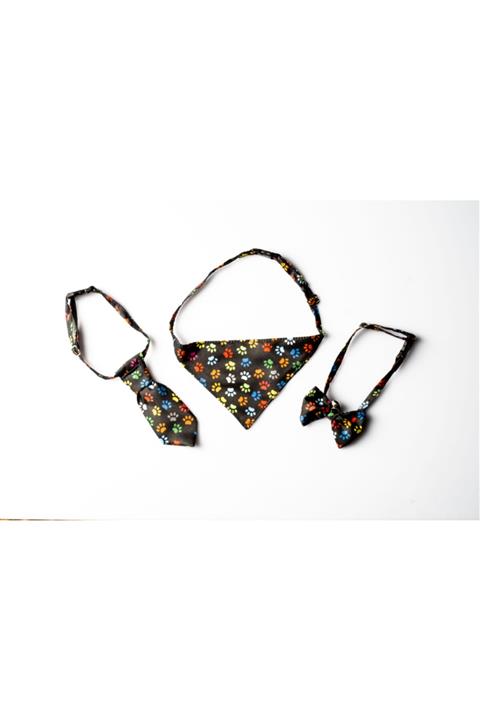 Flip Pati Desenli Papyon-kravat-fular Kedi Tasma Takımı