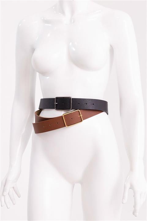 Lafaba Kadın Taba Dikdörtgen Tokalı Ikili Kemer