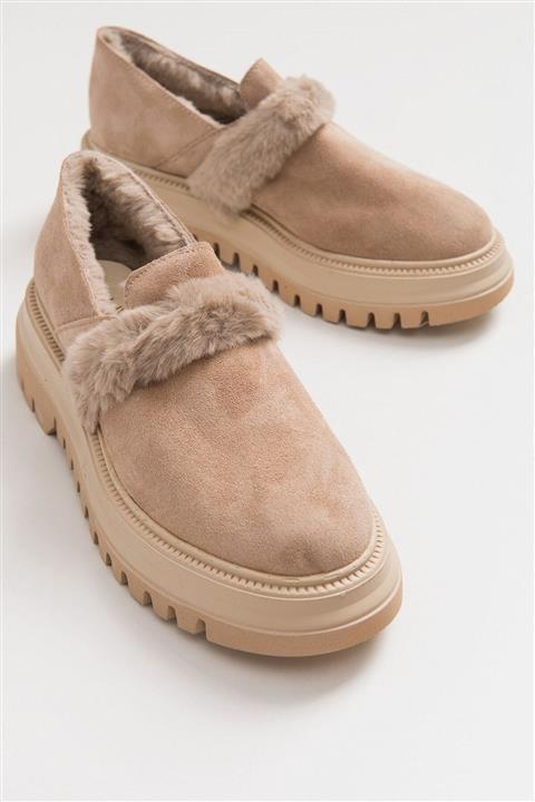 LuviShoes Deux Koyu Bej Suet Hakiki Deri Kadın Ayakkabı