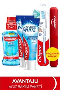 Colgate Beyazlatıcı Diş Macunu 75 ml X 2, Yumuşak Diş Fırçası, Gargara 250 ml Fırça Kabı Hediye