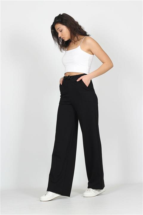 LE CARAMBOLE Kadın Siyah Penye Bol Paça Eşofman Altı