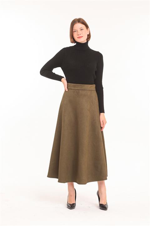 Giyimsel Kadın Haki Süet Mevlana Etek