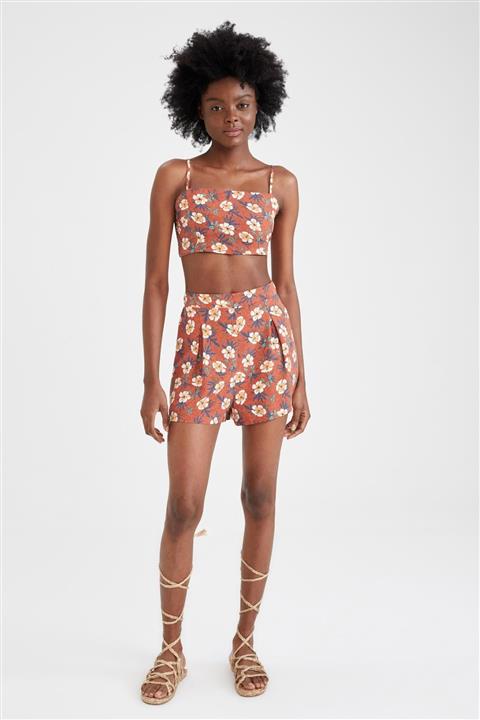DeFacto Kadın Turuncu İp Askılı Crop Top Ve Mini Şort Plaj Takımı T8992AZ21SM