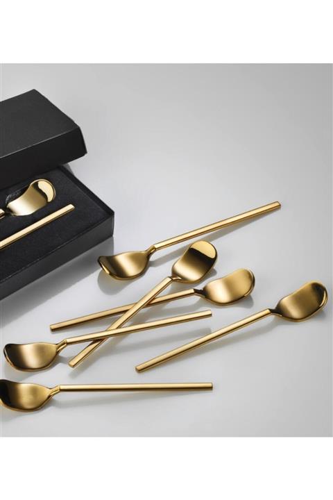 Kelebekev Lüks Çay Kaşık Seti 6 Lı Çay Kaşığı Paslanmaz Çelik Gold