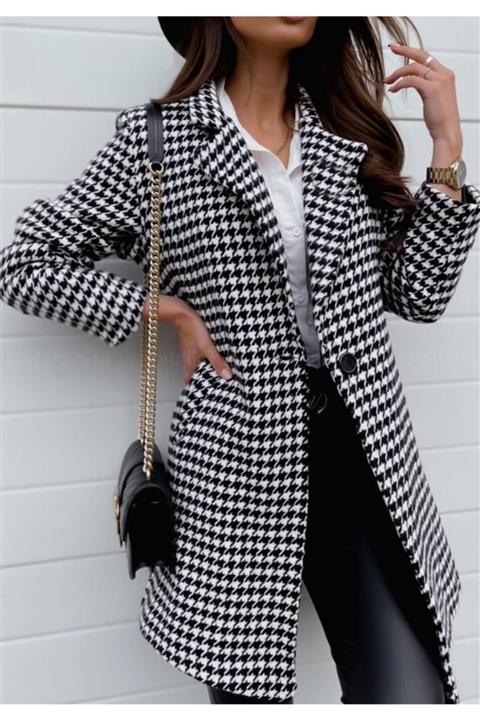 ELBİSENN Kaşe Kaz Ayağı Desen Astarlı Ceket