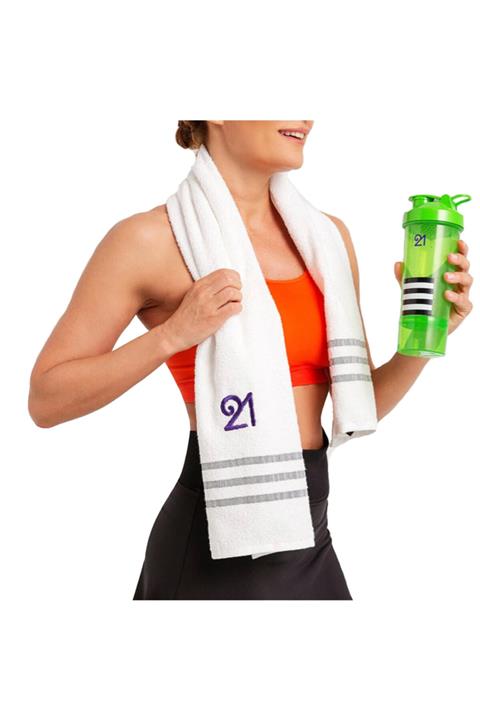 FİT21 Beyaz Spor Havlusu Gri Çizgili