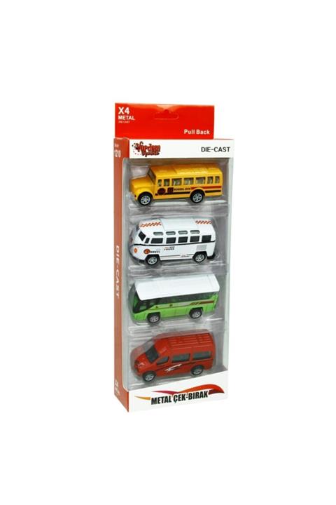 Vardem Kutulu Çek Bırak 4 Adet Metal Otübüs Ve Minübüs Seti
