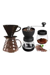 Grossberg Coffee V60 Dripper  Cam Sürahi Değirmen Set