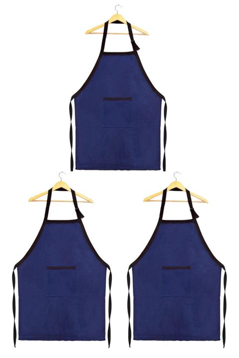 Fidan Tekstil Denizli 3 Adet Garson Aşçı Şef Mutfak Önlüğü Kemerli Gabardin Kumaş Cepli Lacivert