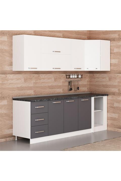 Minar 240cm Köşe Mutfak Dolabı Beyaz Antrasit K240-a3