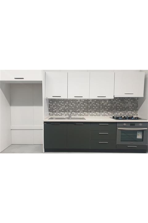 Evim Laura Buzdolabı Modüllü Hazır Mutfak 200+90 Cm Beyaz Antrasit 1003