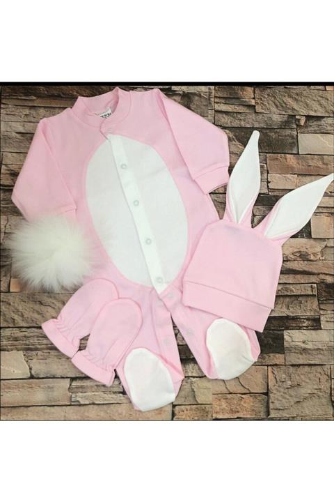 aymira tasarım Unisex Bebek Pembe Tavşanlı Tulum