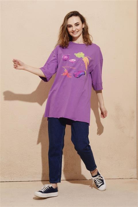 Nefise Baskılı Tshirt - Mor