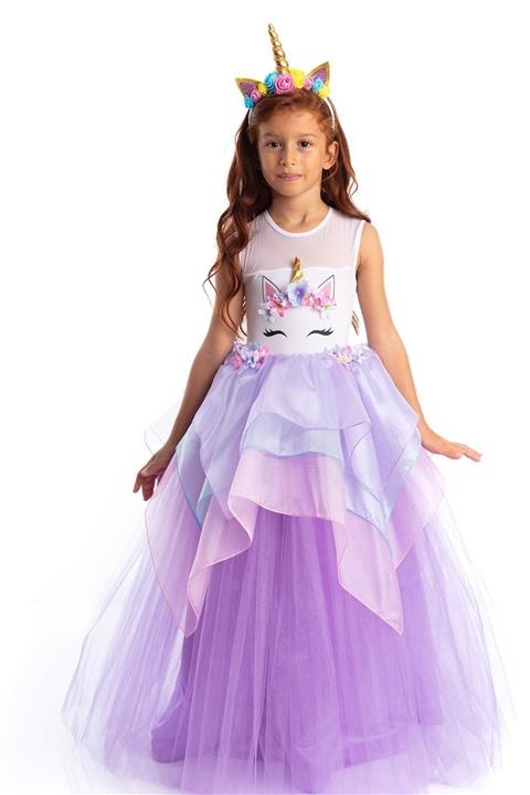 Tameris Kostüm Unicorn Elbise Lila Organze Katlı