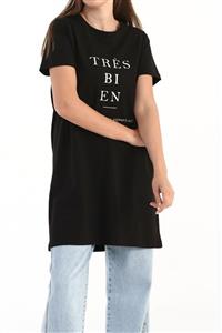 ALLDAY Siyah Tres Baskılı Kısa Kollu T-shirt Tunik