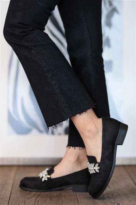 Mio Gusto Matilda Siyah Süet Taşlı Oxford Ayakkabı