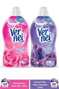 Vernel Max Konsantre Çamaşır Yumuşatıcısı 2 x 1440ml (120 Yıkama) Taze Gül + Taze Lavanta