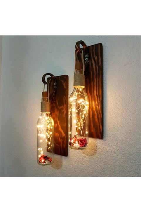 STDEKOR Led Işıklı, Ceviz Renkli Duvar Aplik, 2'li Set