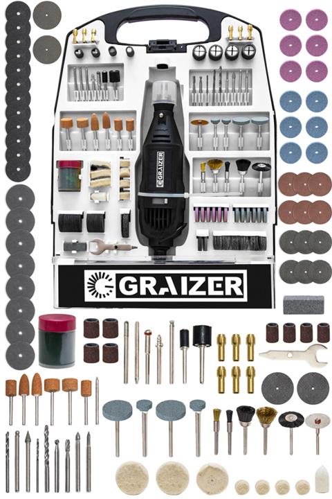 Graizer Alman 320 Watt Devir Ayarli 234 Parça Hobi Gravür Seti El Motoru Mini Taşlama Seti Beyaz